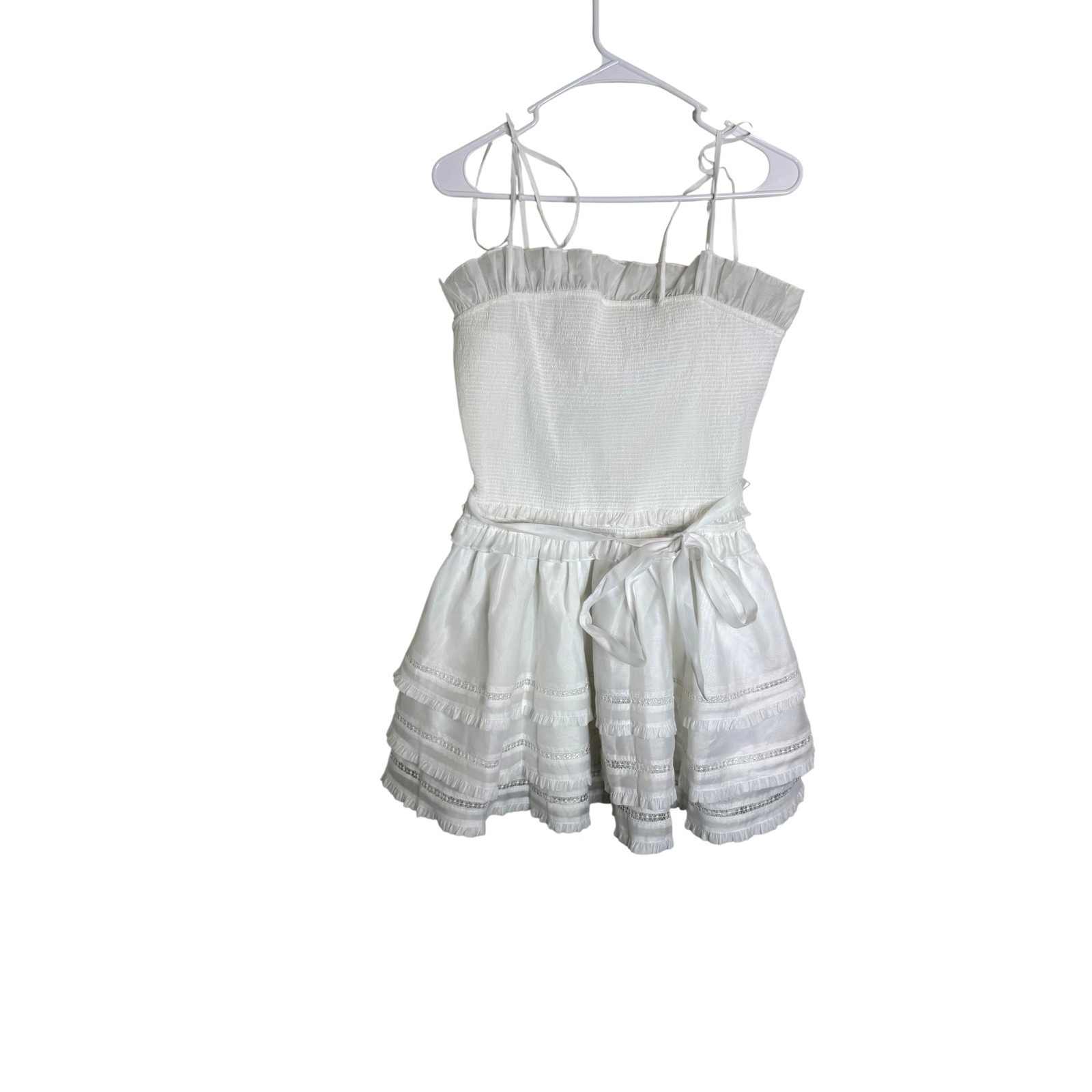 V Chapman Dress Womens 10 White Ruffle Tiered Fit & Flare Mini Sundress Summer